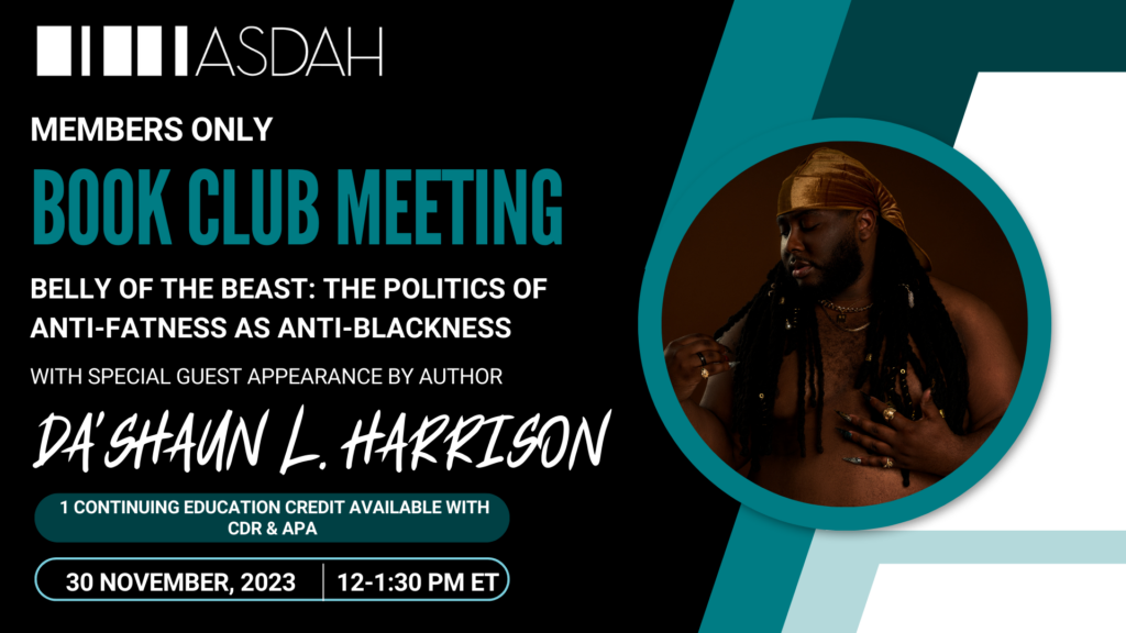 black, teal and white graphic with photo of Da'Shaun Harrison, a large fat Black person, in a gold durag, looking away from the camera. Text is the same as below.