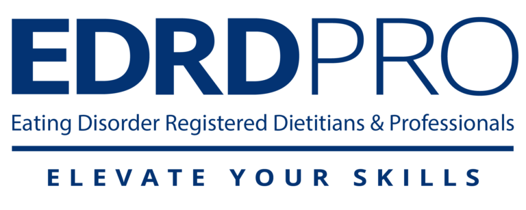 Navy blue EDRDPRO logo, text reads "Eating Disorder Registered Dietitians and Professionals: Elevate your Skills