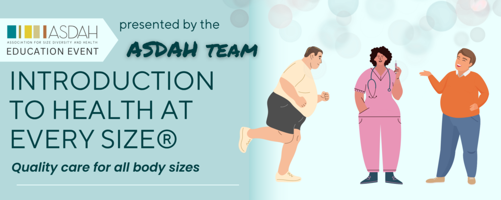 Event banner with three plus size people: a runner, a healthcare provider, and a person waving. Text includes event title, included below.