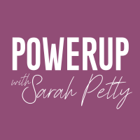 PowerUp logo - purple background "POWERUP with Sarah Petty"