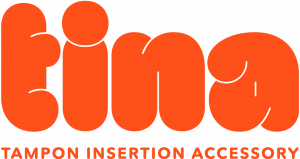 tina logo: orange bubble letters "tina: tampon insertion accessory"